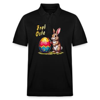 EASTER BUNNY Happy Easter Egg - Stanley/Stella Unisex Organic Polo Shirt PREPSTER - black - Front - Roxy (174cm) & Andy (188cm)