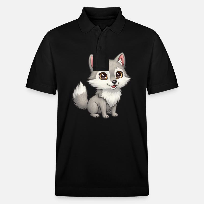 Dessin animé animalier loup - Polo PREPSTER bio Stanley/Stella Unisexe - noir