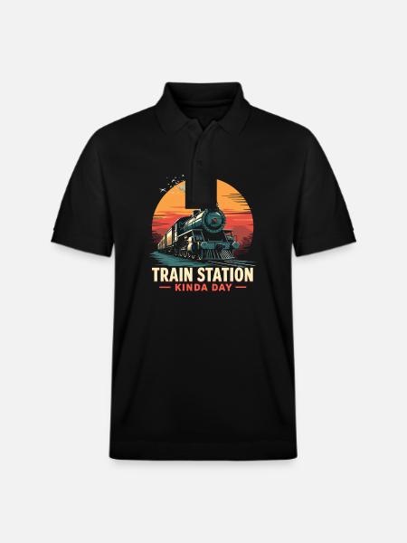Train Ride -locomotive Adventure - Stanley/Stella Unisex Organic Polo Shirt PREPSTER - black