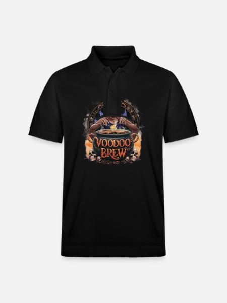 Mystical Voodoo Brew Cauldron Illustration - Stanley/Stella Unisex Organic Polo Shirt PREPSTER - black