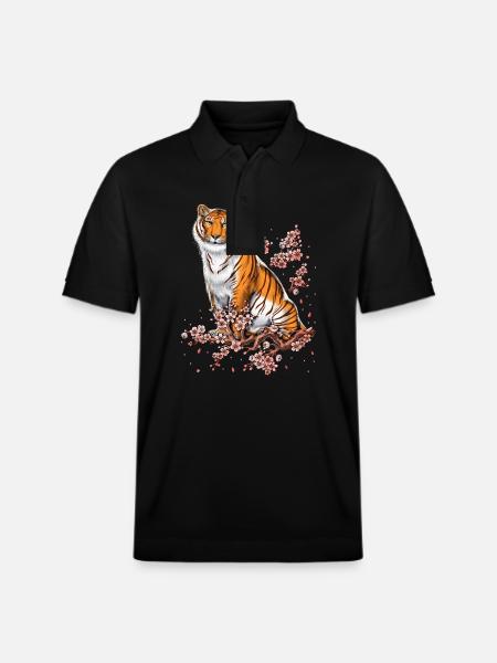 Cherry Blossom Tiger - Stanley/Stella Unisex Organic Polo Shirt PREPSTER - black