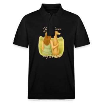 Greyhound Love - Woman with Dog - Stanley/Stella Unisex Organic Polo Shirt PREPSTER - black - Front - Roxy (174cm) & Andy (188cm)