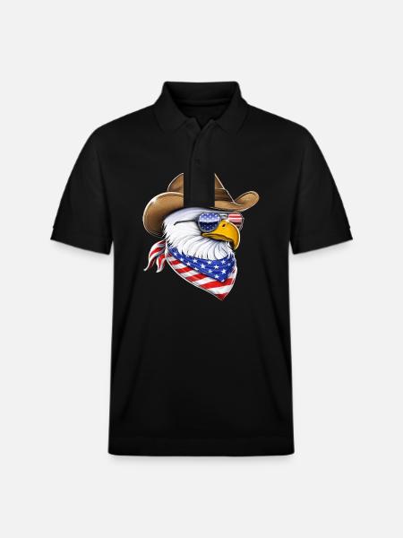 American Bald Eagle Cowboy - Stanley/Stella Unisex Organic Polo Shirt PREPSTER - black