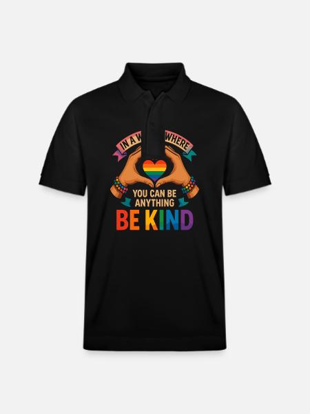 Be Kind - Rainbow Heart Design - Stanley/Stella Unisex Organic Polo Shirt PREPSTER - black