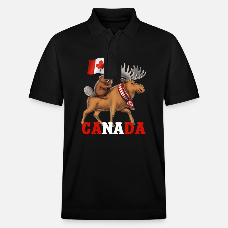 Canada Beaver Riding Moose COMPLET - Polo PREPSTER bio Stanley/Stella Unisexe - noir
