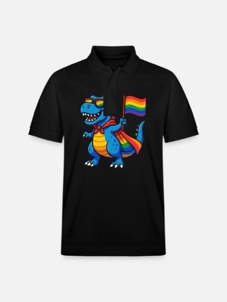 Pride Dino with Rainbow Cape - Stanley/Stella Unisex Organic Polo Shirt PREPSTER - black