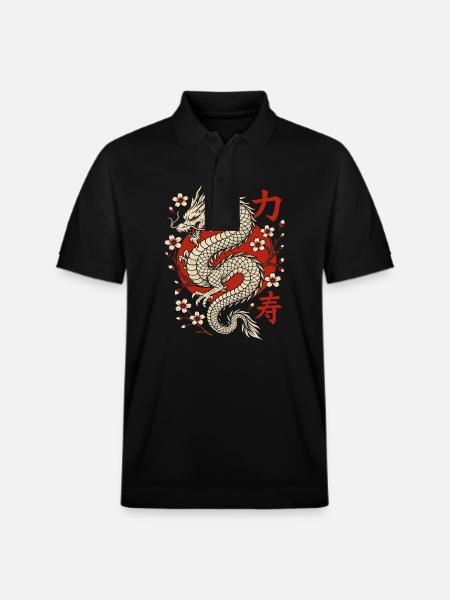 Chinese Dragon & Cherry Blossoms - Stanley/Stella Unisex Organic Polo Shirt PREPSTER - black