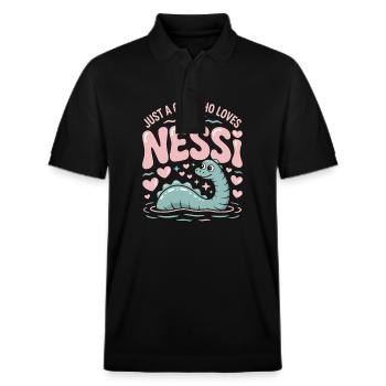 Just a girl who loves Nessi - Stanley/Stella Unisex Bio-Poloshirt PREPSTER - Schwarz - Vorne - Roxy (174cm) & Andy (188cm)