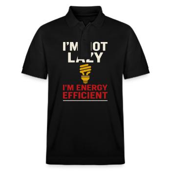 Jeg er ikke doven, jeg er energieffektiv - Stanley/Stella PREPSTER økologisk unisex poloshirt - sort - Foran - Roxy (174cm) & Andy (188cm)