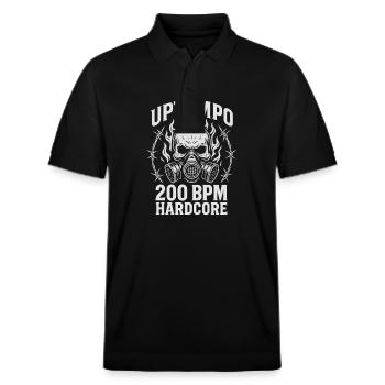 Uptempo 200 BPM Hardcore Shirt – Rave - Stanley/Stella Unisex Bio-Poloshirt PREPSTER - Schwarz - Vorne - Roxy (174cm) & Andy (188cm)
