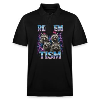 Rizz Tism Waschbären Meme Blitze - Stanley/Stella Unisex Bio-Poloshirt PREPSTER - Schwarz - Vorne - Roxy (174cm) & Andy (188cm)