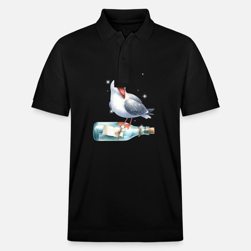 maritim Möwe Flaschenpost Möwen - Stanley/Stella Unisex Bio-Poloshirt PREPSTER - Schwarz