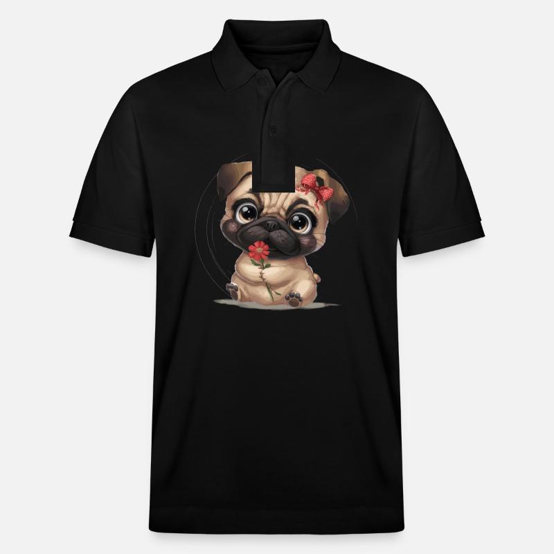 Mops Hundehalter Mops Liebe Blume - Stanley/Stella Unisex Bio-Poloshirt PREPSTER - Schwarz