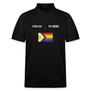You Are Safe Here Inclusive Pride - Stanley/Stella Unisex Organic Polo Shirt PREPSTER - black - Front - Roxy (174cm) & Andy (188cm)