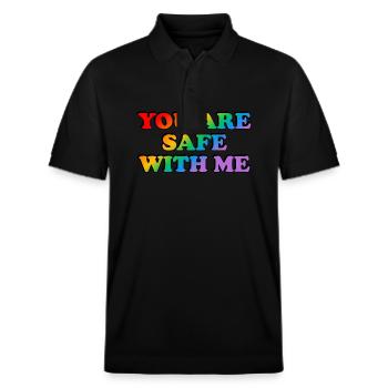 Bei mir bist du sicher - Stanley/Stella Unisex Bio-Poloshirt PREPSTER - Schwarz - Vorne - Roxy (174cm) & Andy (188cm)