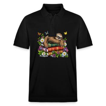 Lazy Sloth Bücher - Stanley/Stella Unisex Bio-Poloshirt PREPSTER - Schwarz - Vorne - Roxy (174cm) & Andy (188cm)