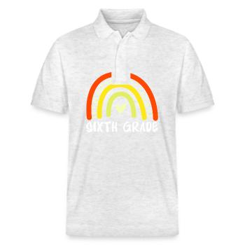6. Klasse - Stanley/Stella Unisex Bio-Poloshirt PREPSTER - Weiß meliert - Vorne - Roxy (174cm) & Andy (188cm)