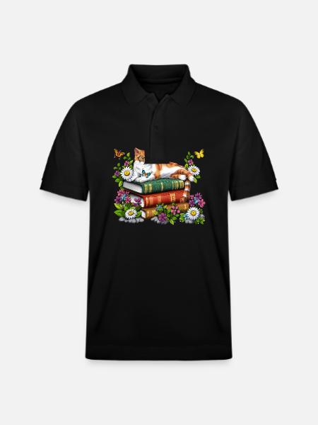 Katzen-Lesebücher - Stanley/Stella Unisex Bio-Poloshirt PREPSTER - Schwarz