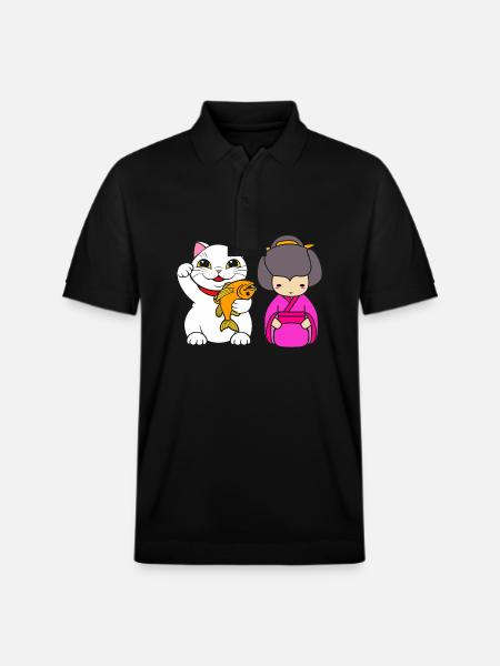 Maneki Neko Japan Lucky Charm - Stanley/Stella Unisex Organic Polo Shirt PREPSTER - black