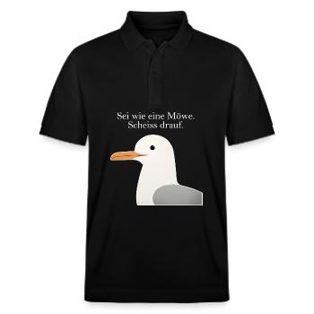 Möwe Spruch Lustig Sei wie eine Möwe Humor - Stanley/Stella Unisex Bio-Poloshirt PREPSTER - Schwarz - Vorne - Roxy (174cm) & Andy (188cm)