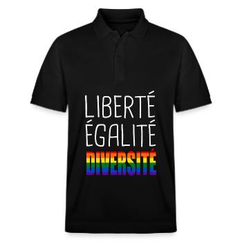 LGBT-Freiheit, Gleichberechtigung, Vielfalt - Stanley/Stella Unisex Bio-Poloshirt PREPSTER - Schwarz - Vorne - Roxy (174cm) & Andy (188cm)