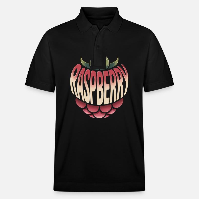 Raspberry - Cool Fruit Logo - Stanley/Stella Unisex Organic Polo Shirt PREPSTER - black