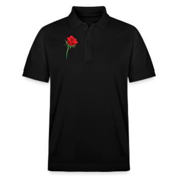 Rote Rose - Stanley/Stella Unisex Bio-Poloshirt PREPSTER - Schwarz - Vorne - Roxy (174cm) & Andy (188cm)