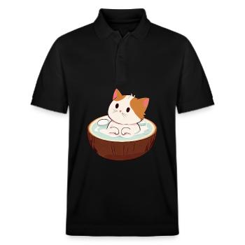 Bains de chat au lait de , Design animal relaxant - Polo PREPSTER bio Stanley/Stella Unisexe - noir - Devant - Roxy (174cm) & Andy (188cm)
