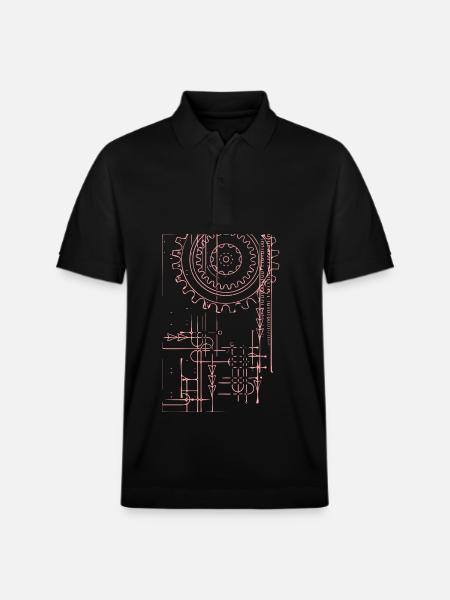 Zahnräder Linienkunst Muster - Stanley/Stella Unisex Bio-Poloshirt PREPSTER - Schwarz