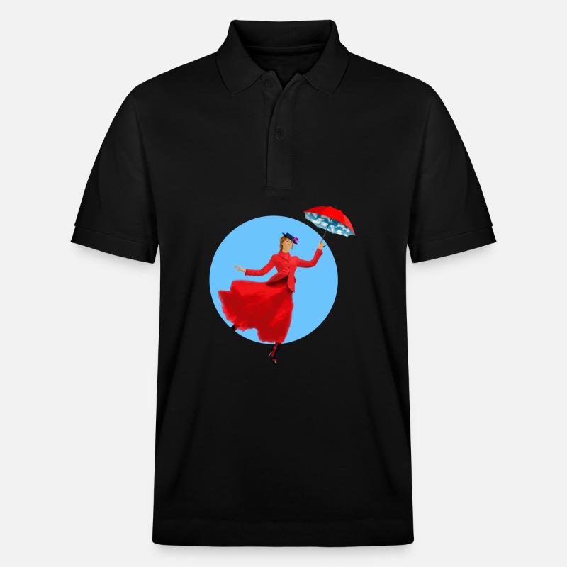 Rote Dame mit Regenschirm-Twist - Stanley/Stella Unisex Bio-Poloshirt PREPSTER - Schwarz