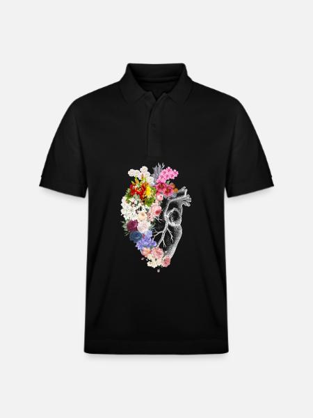 Floral Anatomical Heart - Stanley/Stella Unisex Organic Polo Shirt PREPSTER - black