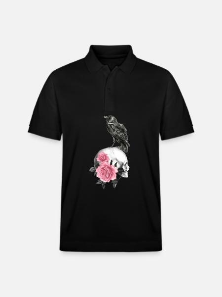Skull with roses and raven - Stanley/Stella Unisex Organic Polo Shirt PREPSTER - black