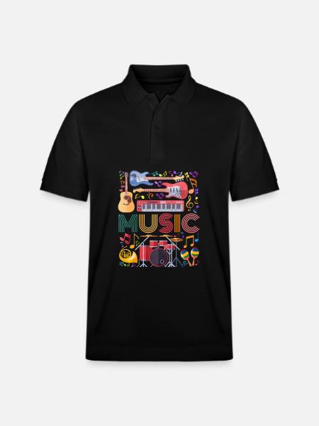 Music Instrument Collage Art - Stanley/Stella Unisex Organic Polo Shirt PREPSTER - black