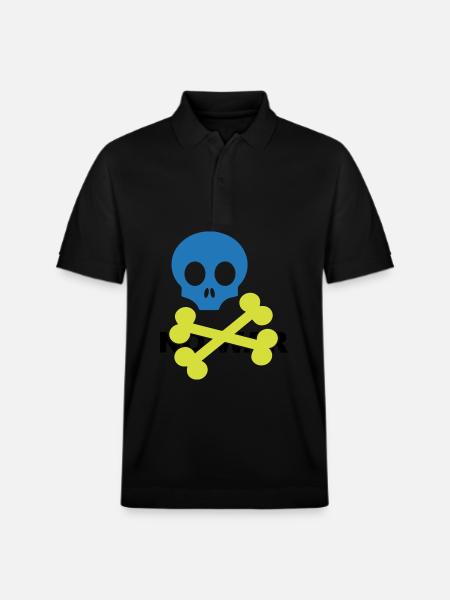 Neon Blue Skull and Crossbones - Stanley/Stella Unisex Organic Polo Shirt PREPSTER - black
