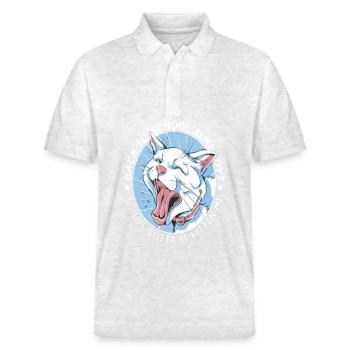 School Dog Circle Logo - Stanley/Stella Unisex Organic Polo Shirt PREPSTER - heather white - Front - Roxy (174cm) & Andy (188cm)