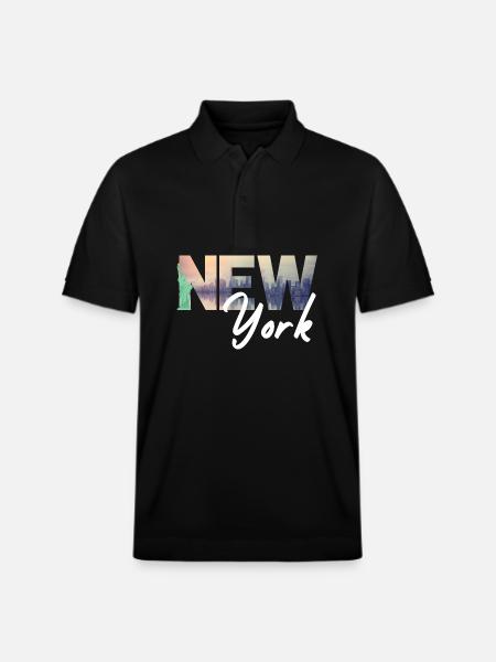 New York Skyline Gradient Text - Stanley/Stella Unisex Organic Polo Shirt PREPSTER - black