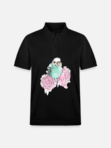 Budgerigars and peonies - Stanley/Stella Unisex Organic Polo Shirt PREPSTER - black