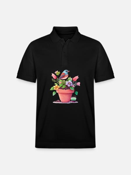 Aquarell aus Blühendem Vogel - Stanley/Stella Unisex Bio-Poloshirt PREPSTER - Schwarz