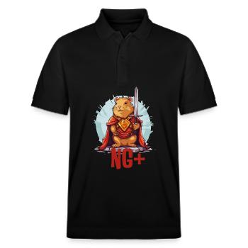 Capybara Krieger NG+ – Level Up RPG Design - Stanley/Stella Unisex Bio-Poloshirt PREPSTER - Schwarz - Vorne - Roxy (174cm) & Andy (188cm)