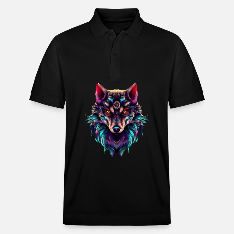 Wolfskopf Synthwave Wolf - Stanley/Stella Unisex Bio-Poloshirt PREPSTER - Schwarz