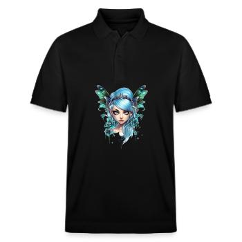 Fée Papillon aux cheveux bleus – Fantaisie - Polo PREPSTER bio Stanley/Stella Unisexe - noir - Devant - Roxy (174cm) & Andy (188cm)