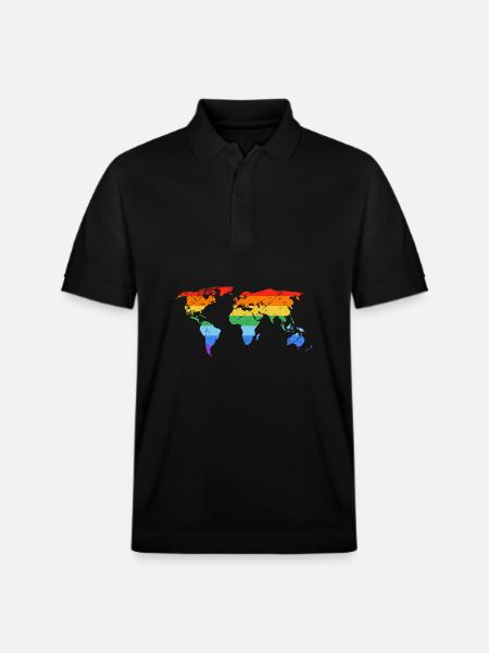 Rainbow World Map Pride - Stanley/Stella Unisex Organic Polo Shirt PREPSTER - black