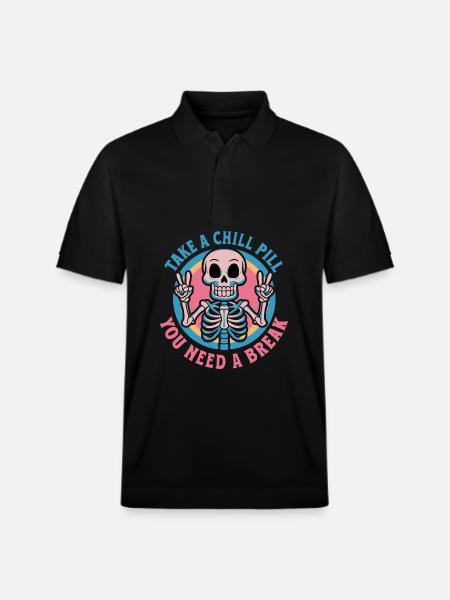 Take a Chill Pill Skeleton - Stanley/Stella Unisex Organic Polo Shirt PREPSTER - black