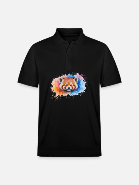 Aquarelle Red Panda Splash - Polo PREPSTER bio Stanley/Stella Unisexe - noir