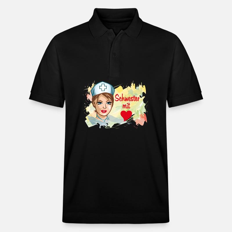 Schwester mit Herz Pflegehelden - Stanley/Stella Unisex Bio-Poloshirt PREPSTER - Schwarz