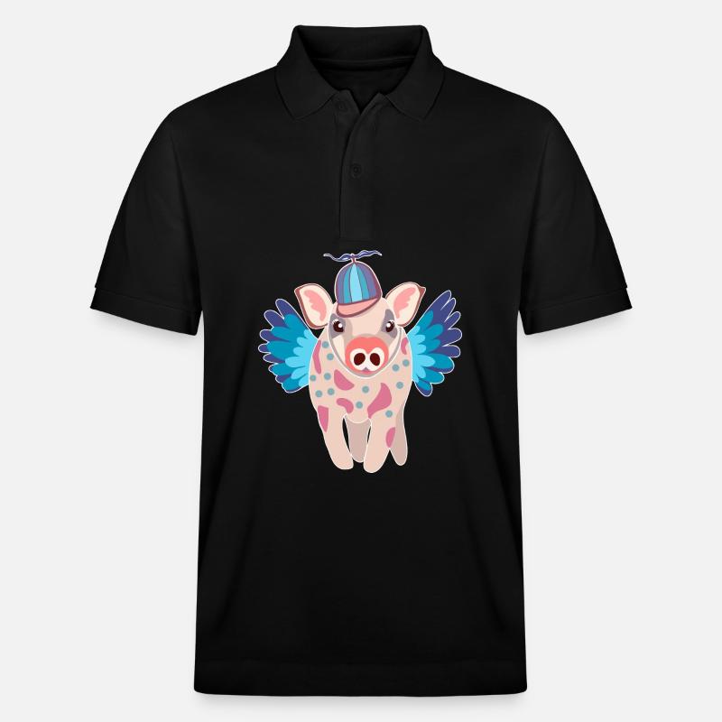 Cochon ailé pastel avec bonnet - Polo PREPSTER bio Stanley/Stella Unisexe - noir