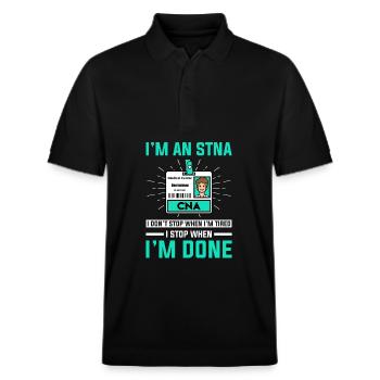 STNA Staatlich geprüfte Pflegeassistentin - Stanley/Stella Unisex Bio-Poloshirt PREPSTER - Schwarz - Vorne - Roxy (174cm) & Andy (188cm)