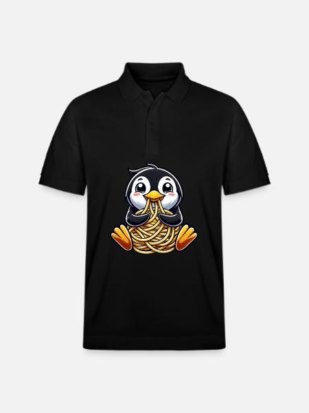 Clumsy penguin eats spaghetti - Stanley/Stella Unisex Organic Polo Shirt PREPSTER - black