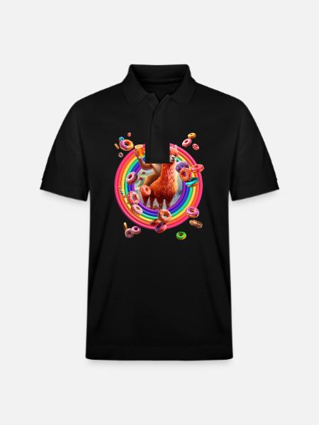 Alpaka Faultier Regenbogen Donuts - Stanley/Stella Unisex Bio-Poloshirt PREPSTER - Schwarz