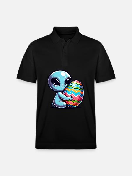 Easter Alien Hug & Egg Love - Stanley/Stella Unisex Organic Polo Shirt PREPSTER - black